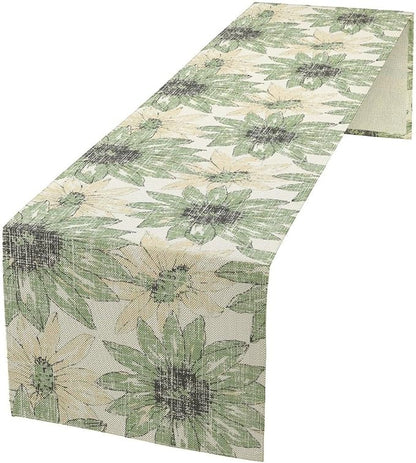 Chrysanthemum Vintage Floral Table Runner, Elegant Yellow Sunflower Spring Summer Elegant Pattern Artichokes Flower Table Runner for Party Kitchen Dining Living Room Decor, 13x90 Inch