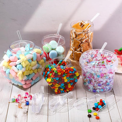 Hestya 16 Pcs Christmas Multi Purpose Clear Plastic Scoops for Candy Buffet Acrylic Kitchen Ice Food Popcorn Scoops for Protein Powders, Ice Cream, Coffee, Tea Jar (4.3 Inch)