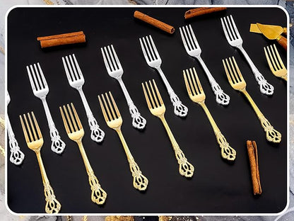 75PCS Silver Plastic Forks - 8.1inch Silver Forks Disposable - Vintage Heavy Duty Dessert Forks - Premium Fancy Plastic Silverware for Parties, Weddings, Dinners and Events