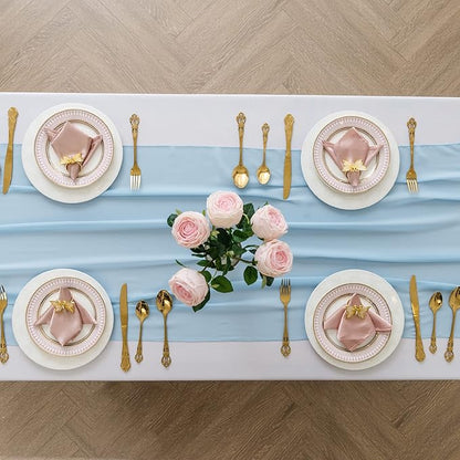 12Pack 9ft Chiffon Table Runner 14x108 Inch Sheer Romantic Table Runner for Wedding Birthday Party Bridal Shower Outdoor Decoration-Blue Mist
