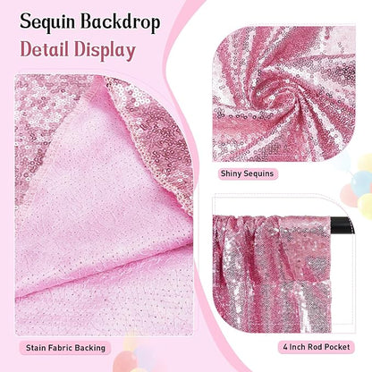 SquarePie Sequin Backdrop Curtain Not See Through Thick Glitter Background for Party 7FT x 7FT Fuchsia Pink