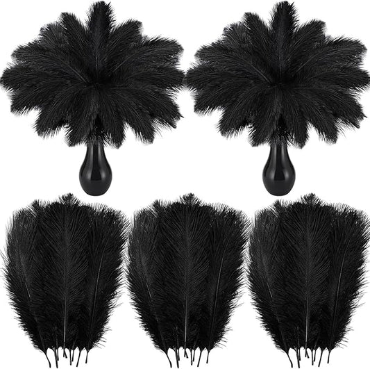Crowye 100 Pcs Ostrich Feathers Bulk for Centerpieces Craft Ostrich Feathers for Vase Wedding Masquerade Party Home Costume Decorations (8-10 Inch,Black)
