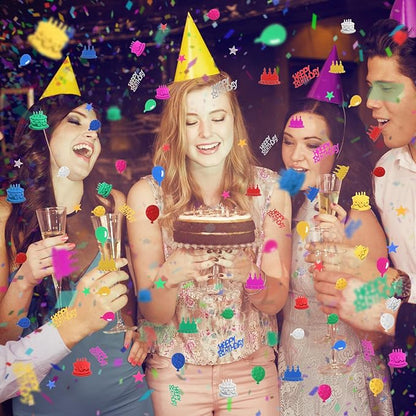 Happy Birthday Confetti Glitter Metallic Foil Table Confetti Multicolor Birthday Cake Balloon Sprinkles Table Centerpiece for Baby Shower Party Decorations DIY Arts and Crafting