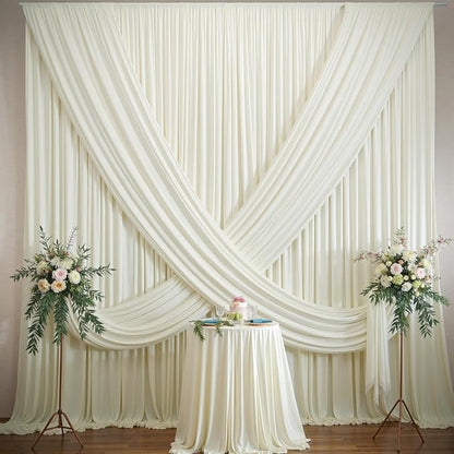 50×12ft Wrinkle Free Ivory Backdrop Curtain for Wedding Parties, 10 Panels 5×12ft Long Soft Silky Polyester Backdrop Drapes Cream Photo Back Drop Curtains for Party Photography Background Cloth