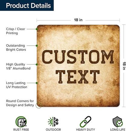 Custom Sign, Custom Street Sign, 11 Font Colors, 13 Font Styles, 4 Hole Options, 22 Sizes, 18x18 Inches, Rust Free DiBound, Fade Resistant, Made in USA by My Sign Center (Vintage)