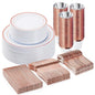 BESTVIP 300PCS Plastic Dinnerware Set (50 Guests), Rose Gold Disposable Plates for Party, Wedding, Christmas, Anniversary, Includes: Dinner Plates, Dessert Plates, Cups, Spoons, Forks and Knives