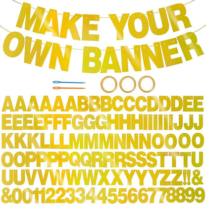 BEISHIDA Double-Sided Gold 116 PCS DIY Letter Banner Kit Make Your Own Banner,Including 111 Letters and Numbers 3 Rope and 9 Threading Device,Customized for Birthday Graduation Wedding Decor