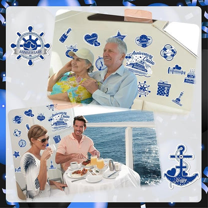 Happy Anniversary Cruise Door Magnets Decorations, Blue Silver Happy Anniversary Cruise Ship Door Decor Magnetic for Married Men Women Wedding Party Refrigerator Fridge Car Kitchen Garage Personalized