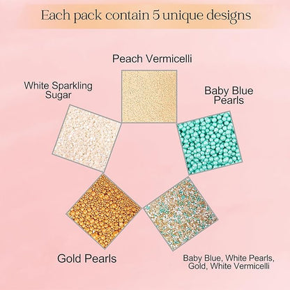 Confect Sprinkles- Fairytale Frozen Cake Decorating Sprinkles – Teal, White & Glittering Gold Pearl Dragees, Pearl Jimmies & White Sparkling Sugar – Edible Sprinkle Mix for Cakes, Cupcakes, Cookies & Party Desserts- Vegan, Gluten-Free, Nut-Free, Soy-Fr...