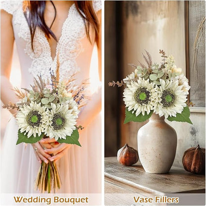 Silk Sunflowers Artificial Flowers with Mason Jar Centerpiece for Table White Fall Flowers in Vase Small Fall Floral Arrangement with Vase Thanksgiving Centerpiece for Dining Room Table Autumn Decor