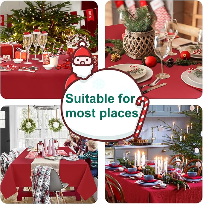 Hiasan 2 Pieces Red Tablecloth Rectangle - Wateproof and Spillproof Kitchen Christmas Washable Polyester Table Cloth for Dining Room, 60 x 84 Inch