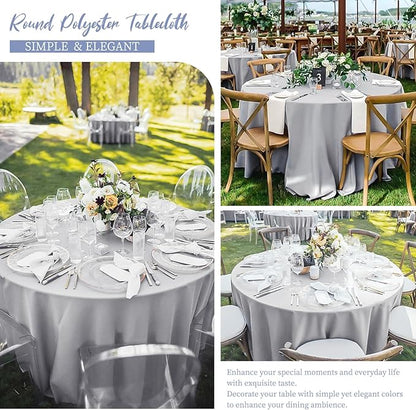 12 Pack Round Tablecloth 120 Inch - Light Grey Polyester Table Cloth for Round Table, Premium Light Grey Tableclothes Washable Fabric Cover for Wedding Party Banquet Restaurant Reception Dining