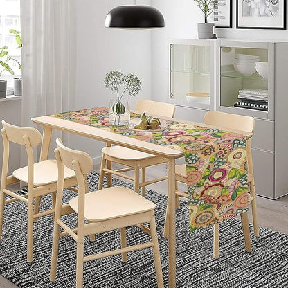 Boho Floral Table Runner,Retro Bohemian Flower Table Runner for Kitchen Dining Table Home Party Decoration 13x72 Inch