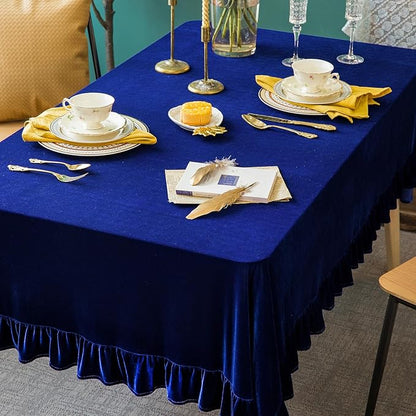 Velvet Tablecloth Luxurious Solid Rectangle Table Cloth,Oblong Retro Farmhouse Ruffle Tablecloths Washable Table Cover for Party Wedding Baby Shower Kitchen Dinning Tabletop Decoration