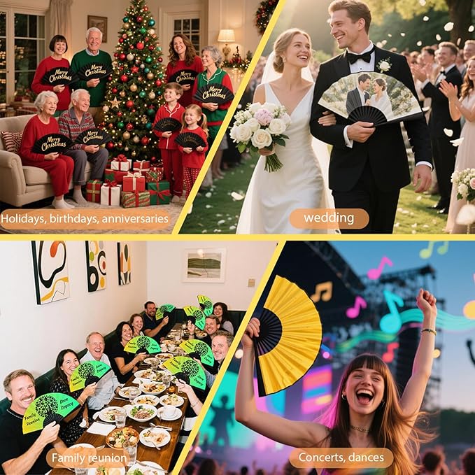Custom Fans with Your Photo/Text - Personalized Folding Hand Fan for Line Dancing, Weddings, Parties | Decorative Gift for Women, Church Events & Dance Performances (20, 13 Inch)