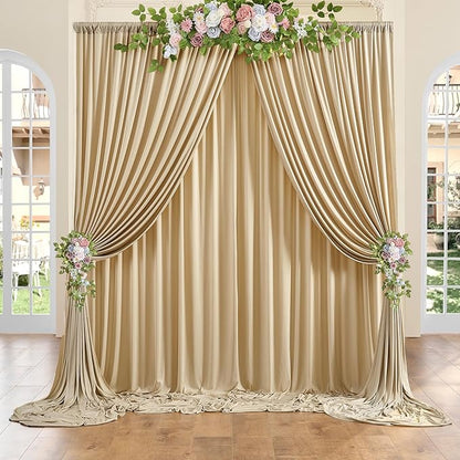 40x8 ft Thick Beige Backdrop Curtain for Wedding Parties, 8 Panels 5x8 ft Wrinkle Free Polyester Beige Photo Backdrop Drapes for Birthday Party Home Decoration Supplies