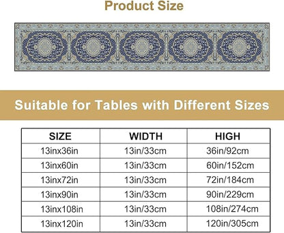 Boho Bohemia Style Blue Teal Table Runner, Country Rustic Farmhouse Magical Abstract Print Pattern for Home Kitchen Table Decor Dining Coffee Room Garden Party Decor 13x120in