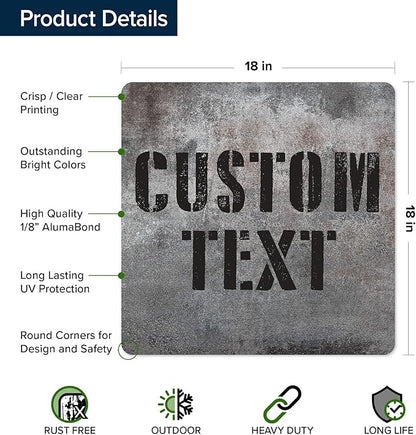 Custom Sign, Custom Street Sign, 11 Font Colors, 13 Font Styles, 4 Hole Options, 22 Sizes, 18x18 Inches, Rust Free DiBound, Fade Resistant, Made in USA by My Sign Center (Grunge Metal)