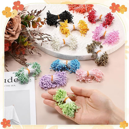 150-Pack Flower Stamens for Crafts, 5mm Double Heads Artificial Pearl Floral Pistil Mini Flower Pollens Stamens for DIY Making/Wedding/Scrapbook Decoration [Dark Pink]