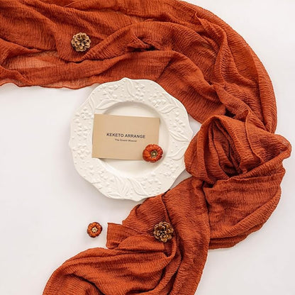 6pcs Fall Terracotta Table Runner Rust Gauze Rustic Cheesecloth 120 Inch 10 FT for Wedding Baby Shower Bridal Shower Birthday Engagement Garden Party Sheer Boho Thanksgiving Decorations
