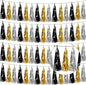 4P Black Gold Silver Foil Fringe Tassel Garland Banner Metallic Tinsel Streamers Wall Hanging Curtain Backdrop Banner for Parade Floats, 2025 Graduation Decorations,New Years Decorations, Father' Day