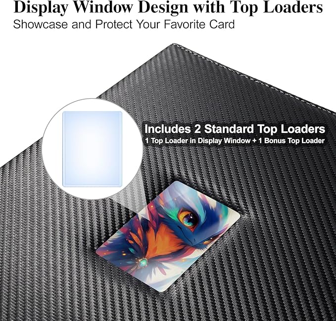 Trading Card Binder 4 Pocket with Display Window, 400 Cards Capacity Card Binder, Waterproof PU Leather Photocard Baseball Card Binder for MTG, TCG, Sports Cards, Black w/Clear Display Window