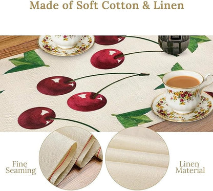 Red Cherry Table Runner Watercolor Tropical Fruit Spring Summer Wild Berry Dinner Runner for Girl Baby Party Holiday Home Kitchen Dining Table Decor 13x70