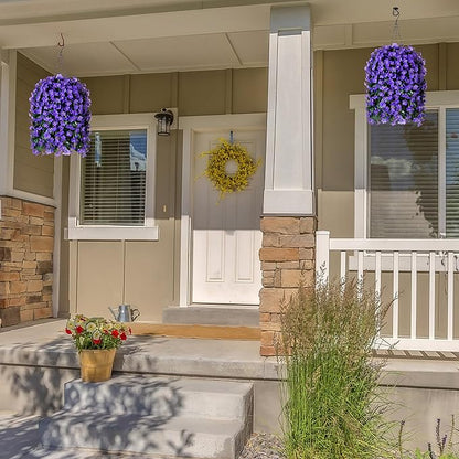 Artificial Fake Outdoor Hanging Flowers Plants Basket for Outside Porch Decoration, Fake Silk UV Resistant Look Real Purple Orchid Traing Vines for Home Balcony Yard Patio Garden Decor
