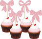 Gyufise 36Pcs Bow Cupcake Toppers Glitter Girls Birthday Decorations Bowknot Cupcake Picks Bow Tie Birthday Decorations Bow Cake Toppers for Bridal Baby Shower Bachelorette Party Supplies Pink