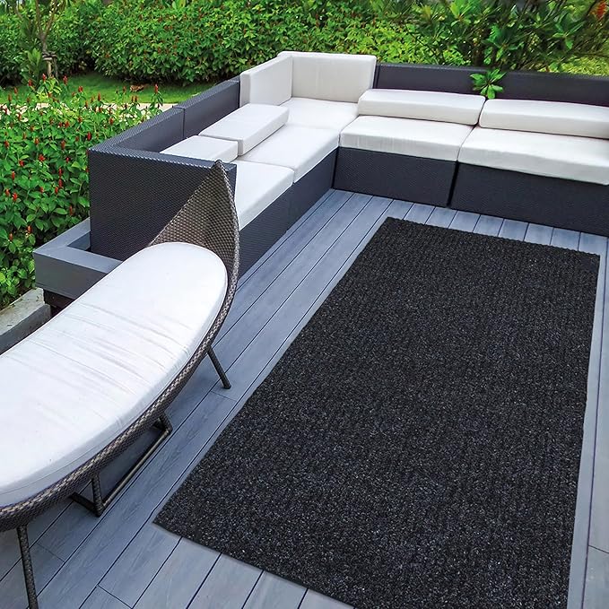 Ottomanson 3'11" x 6' Mud Mat Area Rug Scraper Carpet - Non-Slip, Dirt Trapping for Indoor & Outdoor Use - Ideal for Entryway, Garage, Kitchen, Patio & High-Traffic Areas, Black