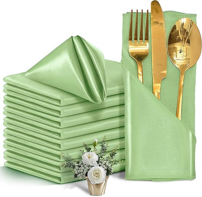50 Pieces Sage Green Satin Napkins, 17" x 17" Square Table Napkins, Silky Soft Smooth Washable Napkins for Restaurant, Weddings, Dinner, Party Decoration
