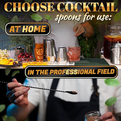 4 Pcs Bar Spoon Cocktail Mixing Spoon Set – 12" Stainless Steel with Twisted Spiral Handle Stirring Spoons, Good for Cocktails, Iced Tea, & Drink Mixing Lovers | Caviar Spoons
