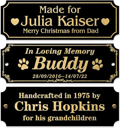Caramel Sweet Life Personalized Name Plates, Black Engraved Plaque with Gold Text, Trophy Plates Engraved, Custom Name Plate with Adhesive Backing or Screws, 3" W x 1" H