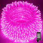 LAMPHOME 66ft Christmas Decorative Mini Lights,200 LED Transparent Wire Fairy Starry String Lights Plug in, 11 Lighting Modes, for Indoor Outdoor Xmas Tree Wedding Party Decoration (Pink)