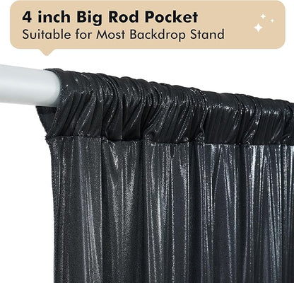 10ft x 10ft Black Glitter Sequin Backdrop Curtain for Parties, Wrinkle Free Sparking Backdrop Drapes, 2 Panels 5x10ft Shimmer Photo Back Drop Cloth for Wedding Birthday Photography Background