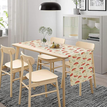 Mushroom Table Runner,Vintage Plant Print Table Runner for Kitchen Dining Table Home Party Decoration 13x108 Inch