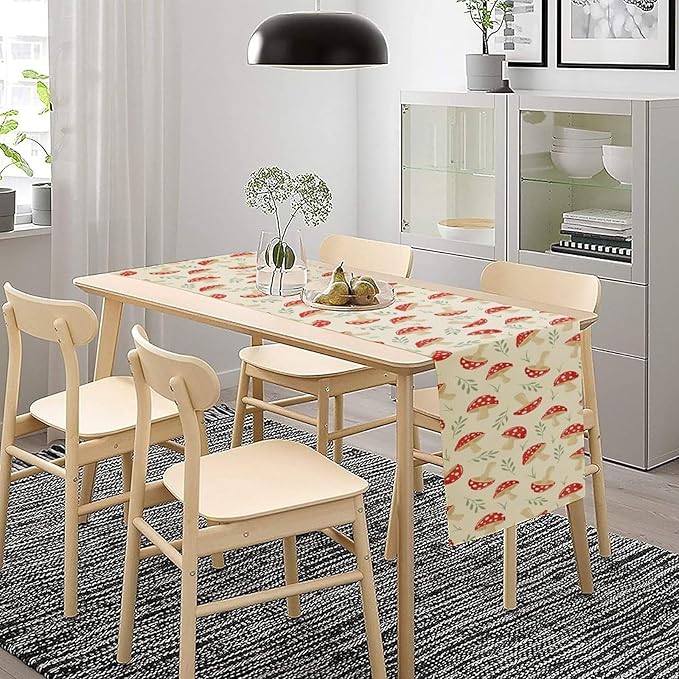 Mushroom Table Runner,Vintage Plant Print Table Runner for Kitchen Dining Table Home Party Decoration 13x72 Inch