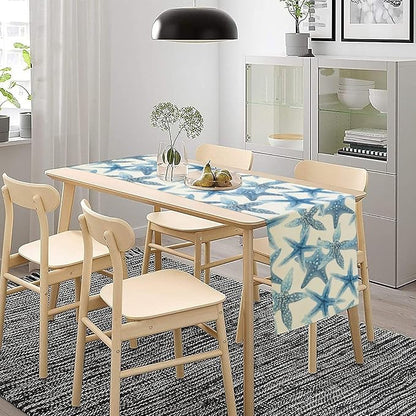 Starfish Plaid Table Flag Green Plaid and Marine Life Starfish Kitchen Table Flag Suitable for Birthday Party Restaurant Decoration Outdoor Picnic 13x36 Inch