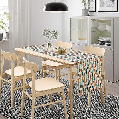 Mid Century Table Runner, Modern Style Retro Pattern Droplet Shapes Mosaic Tones Pattern Print for Home Kitchen Table Decor Dining Coffee Room Party Decor 13x36in