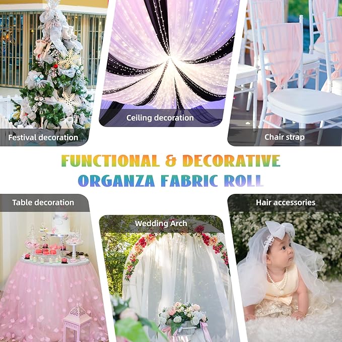 Crystal Organza Fabric Tulle 11 Inch by 50 Yards Sheer Tulle Rolls for DIY Craft Wedding Party Baby Shower Decor Gift Wrapping Party Supplies (Gold)