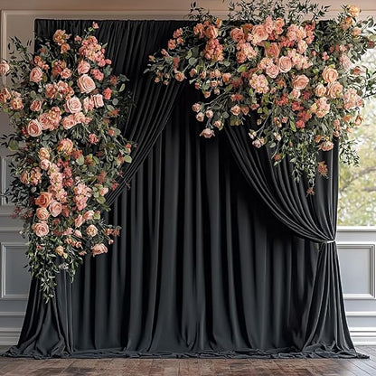 40ftx12ft Wrinkle Free Black Backdrop Curtain, 8 Panels 12FT Height Black Wedding Backdrop Drapes, Silky Polyester Back Drop Cloth for Birthday Photography Background Party Backdrop Draping