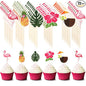 Luau Cupcake Toppers Tropical Cake Decorations Hawaiian Toothpicks Sticks with Flamingo Pineapple Palm Leaves Shape Picks for Summer Beach Theme Party Favors Supplies, 6 Styles (72)