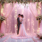 10x10ft Pink Chiffon Backdrop Curtain with Lights for Wedding Parties Baby Shower, Pink Sheer Backdrop Curtains for Girls Birthday Party Bridal Shower Photo Shoot Decor (5×10ft, 2 Panels)