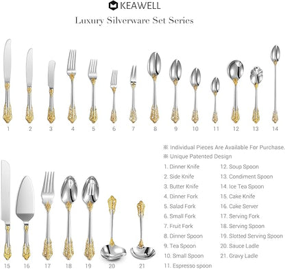 KEAWELL Luxury 6.3" Teaspoons, 18/10 Stainless Steel, Gorgeous Small Spoons, Stirring, Mixing, Sugar, Cake, Dessert Spoons, Mini Antipasto spoons (Gold Accent)