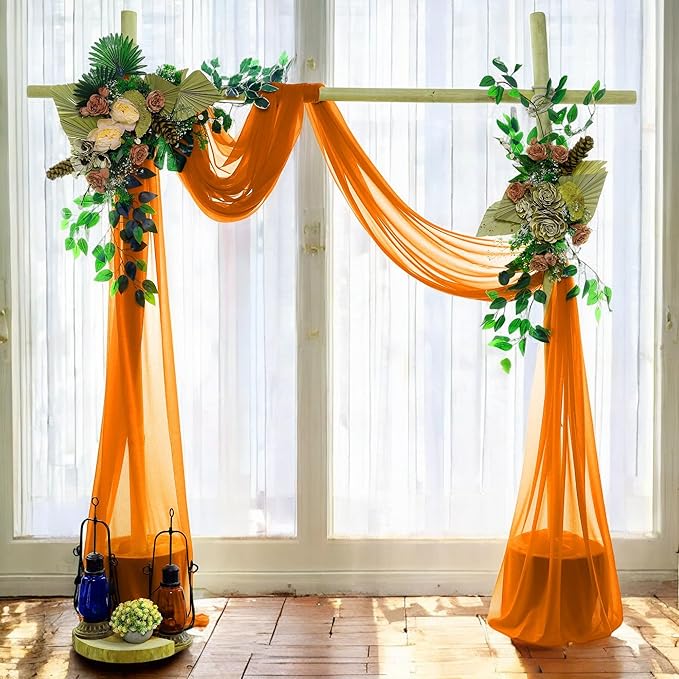 MDS Halloween Chiffon Draping Fabric - 1 Panel, 30" Wide x 20ft Long - Sheer Spooky Arbor & Canopy Drapery for Haunted House Backdrops, Party Ceilings, DIY Costumes & Themed Events - Orange