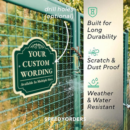 Custom Decorative Outdoor Metal Sign - Personalized Aluminum Driveway Sign, Waterproof, Made In USA - Design 2 Forest Green 18x18 In