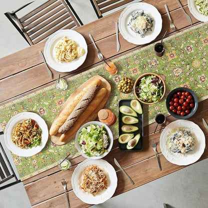 Snycler Table Runner Boho Table Runners Vintage Elegant Farmhouse Table Center Linen Decor for Home Dining Party Entrance (13x48 Inch) Green