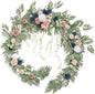Ling's Moment 9FT Eucalyptus and Willow Leaf Garland with White Flower, Handcrafted Wedding Sweetheart Table Centerpieces Head Table Decor Arch Backdrop Decorations for Wedding | Dusty Rose & Navy