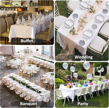 12 Pack White Table Cloth 60 x 126 Inch Rectangular Tablecloths for 8 Foot Rectangle Tables, Wrinkle Resistant White Tablecloth Washable Polyester Fabric Table Covers for Buffet Wedding Party Banquet