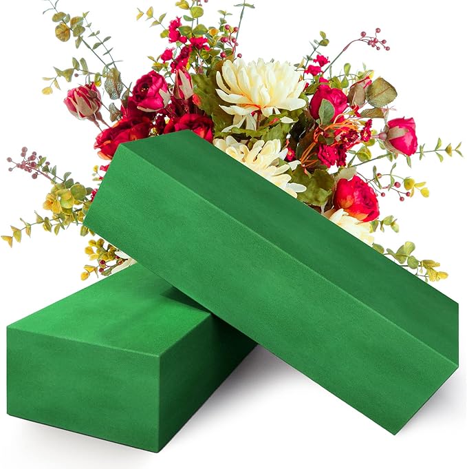 Max Shape Pack of 2 Large Size Floral Foam Blocks for Fresh and Artificial Flowers (9” L x 4” W), Wet Florist Foam Blocks for Wedding Holiday Decorations (2 Pack)